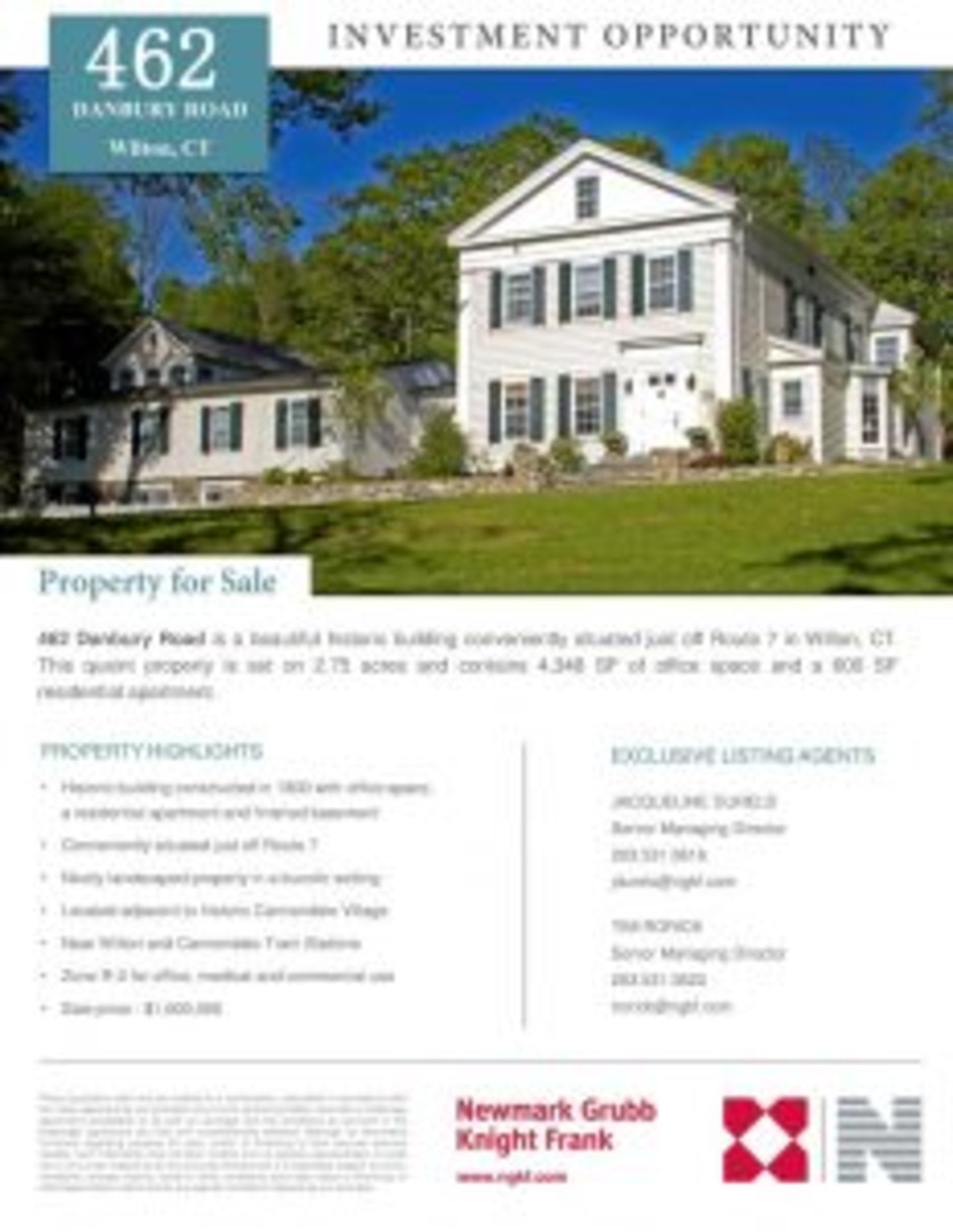 Property For Sale: 462 Danbury Road, Wilton, CT.